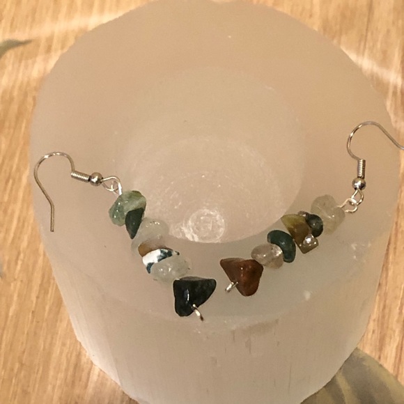 Fancy jasper crystal chip earrings dangle handmade - Picture 2 of 7